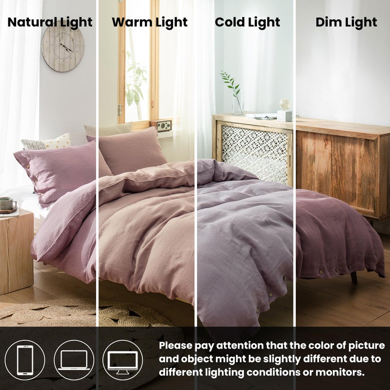 Simple&Opulence 100% Linen Duvet Cover Set 3pcs with Coconut Button Closure Natural French Washed Flax Solid Color Soft Breathable Farmhouse Bedding - Purple, Queen Size - Image 5